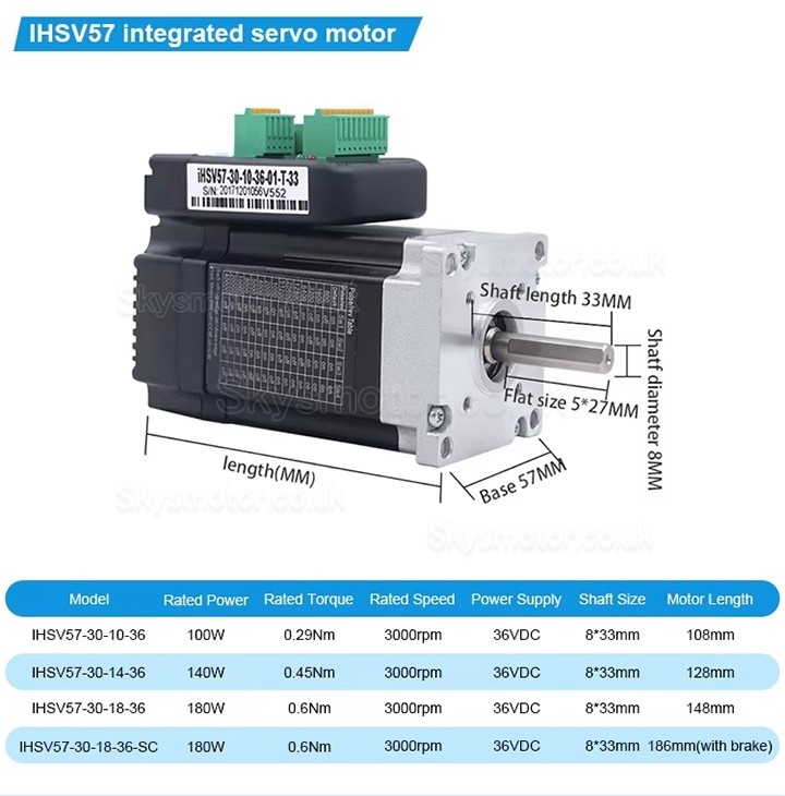 Nema 23 Integrated Easy Servo Motor JMC iHSV57-30-18-36-21-38-SC 180W 36V 0.65N.m 3 Phase 3000RPM with Brake 